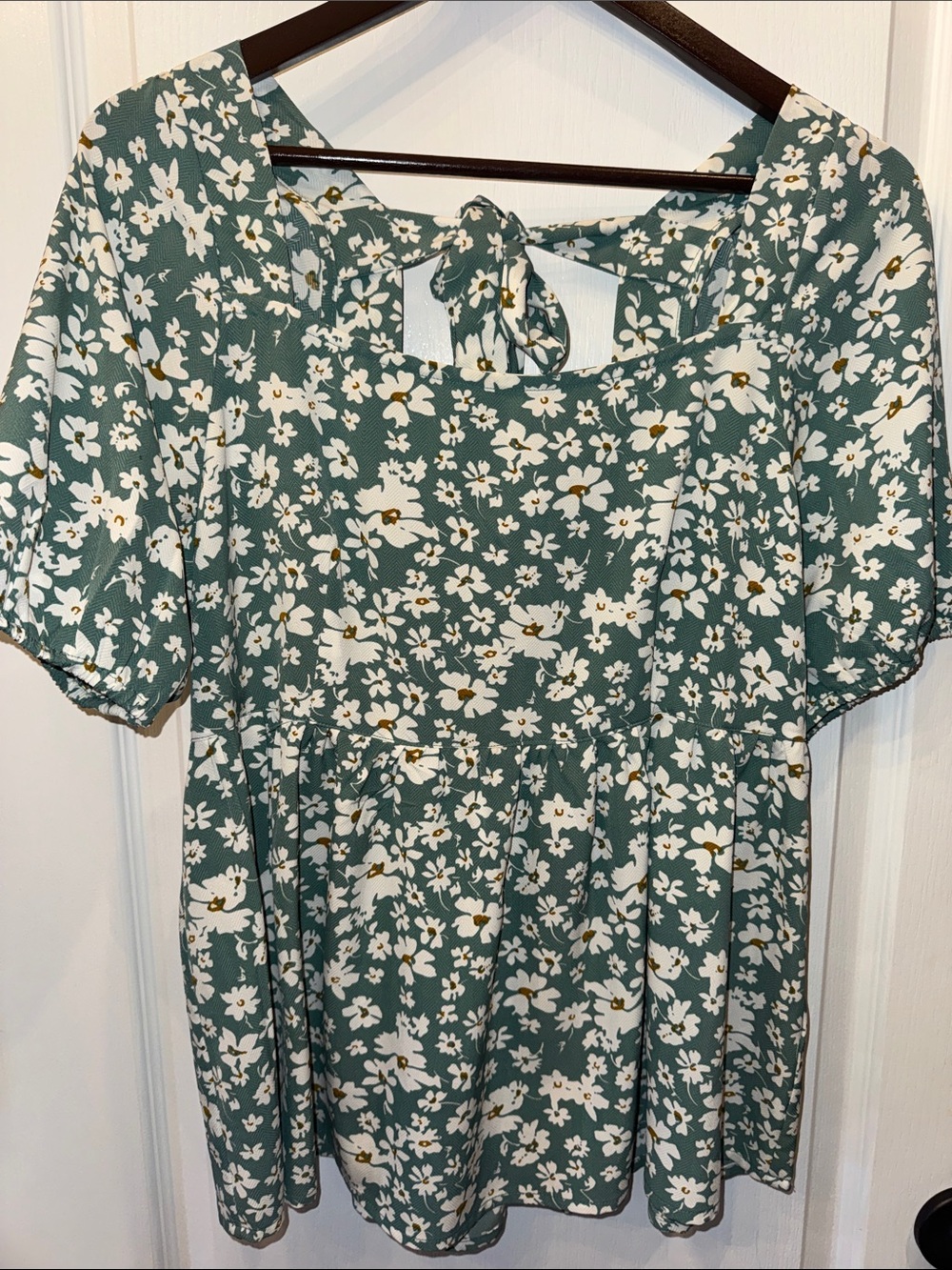 Kori Green Floral Peplum Tunic with Tie Back
